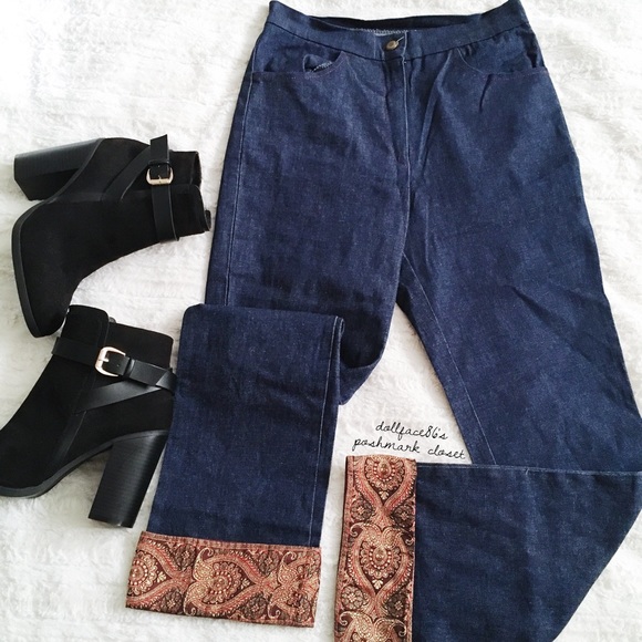 Vintage Denim - * Vintage High Waist Boho Paisley Cuffed Jeans